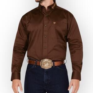 Ariat Men’s Shirt Solid Twill Brown Orange Button Down Long Sleeves 2012